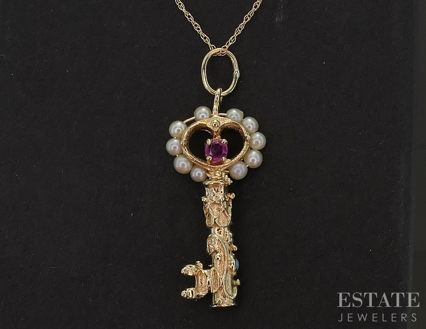 Antique Victorian 14k Yellow Gold Multi Gem Skeleton Key Necklace 2.6g p18783