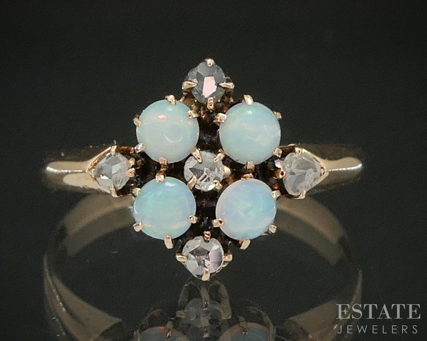 Antique Victorian 10k Yellow Gold Natural Opal & Rose Cut Diamond Ring p20120