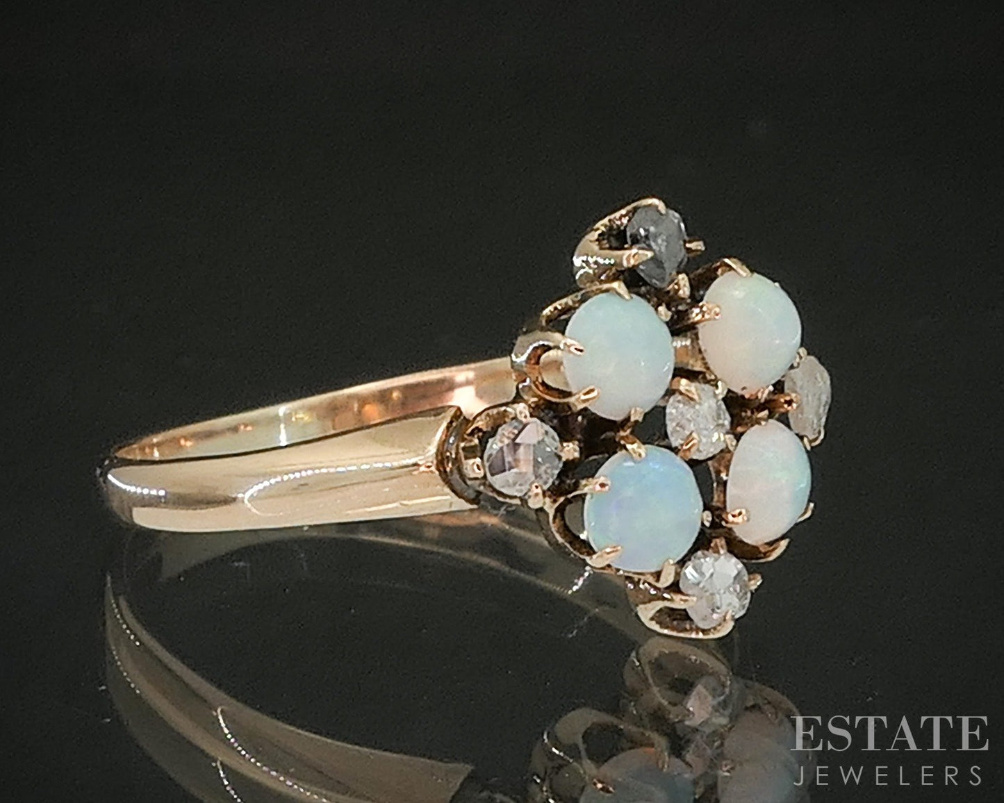 Antique Victorian 10k Yellow Gold Natural Opal & Rose Cut Diamond Ring p20120
