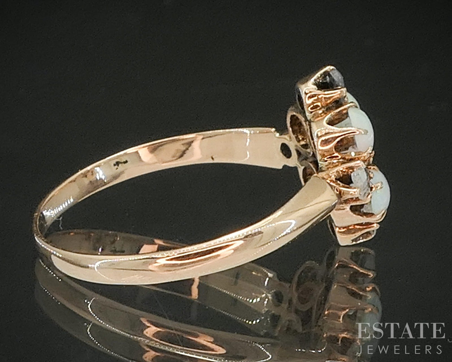 Antique Victorian 10k Yellow Gold Natural Opal & Rose Cut Diamond Ring p20120