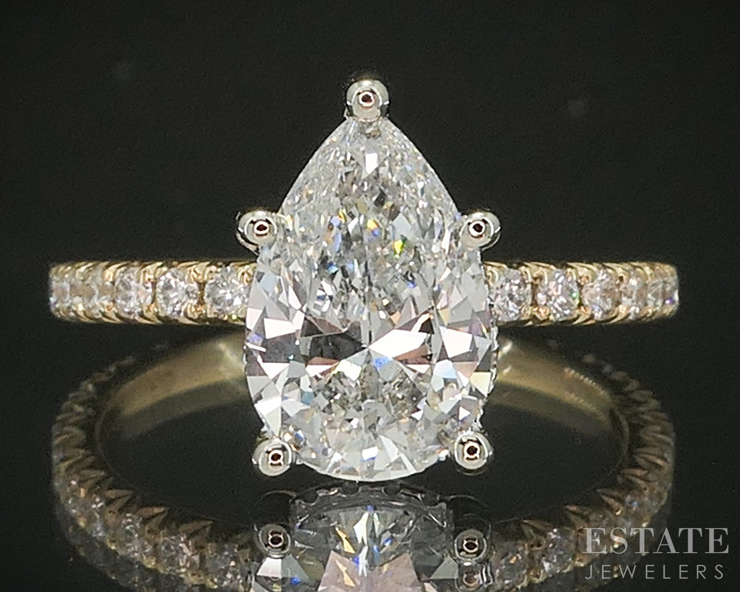 14k Yellow Gold IGI Pear Lab Created 2.50ctw Diamond Engagement Ring p15768