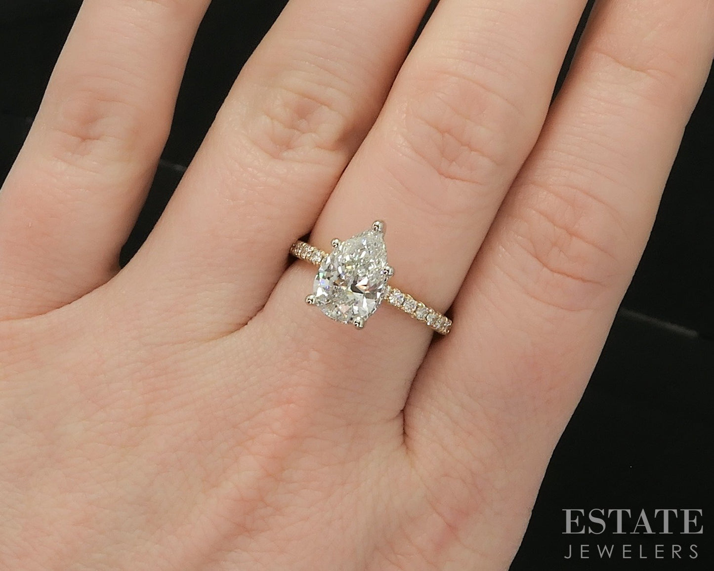 14k Yellow Gold IGI Pear Lab Created 2.50ctw Diamond Engagement Ring p15768