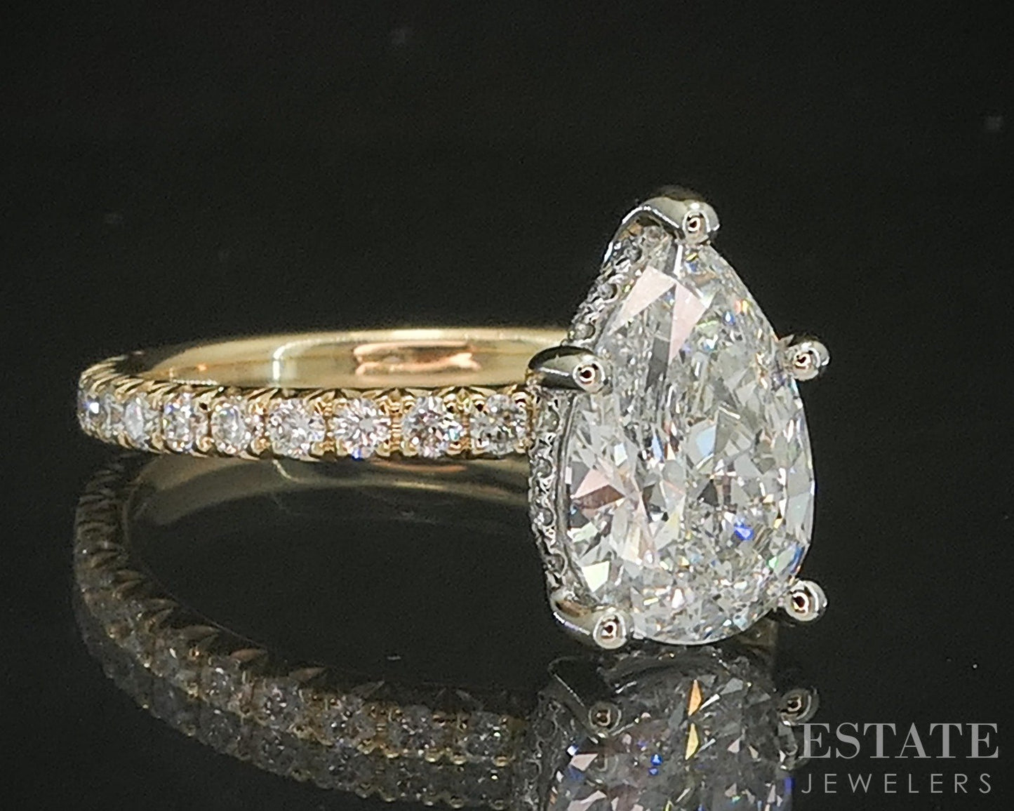 14k Yellow Gold IGI Pear Lab Created 2.50ctw Diamond Engagement Ring p15768