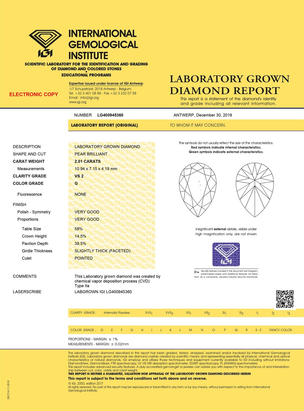 14k Yellow Gold IGI Pear Lab Created 2.50ctw Diamond Engagement Ring p15768