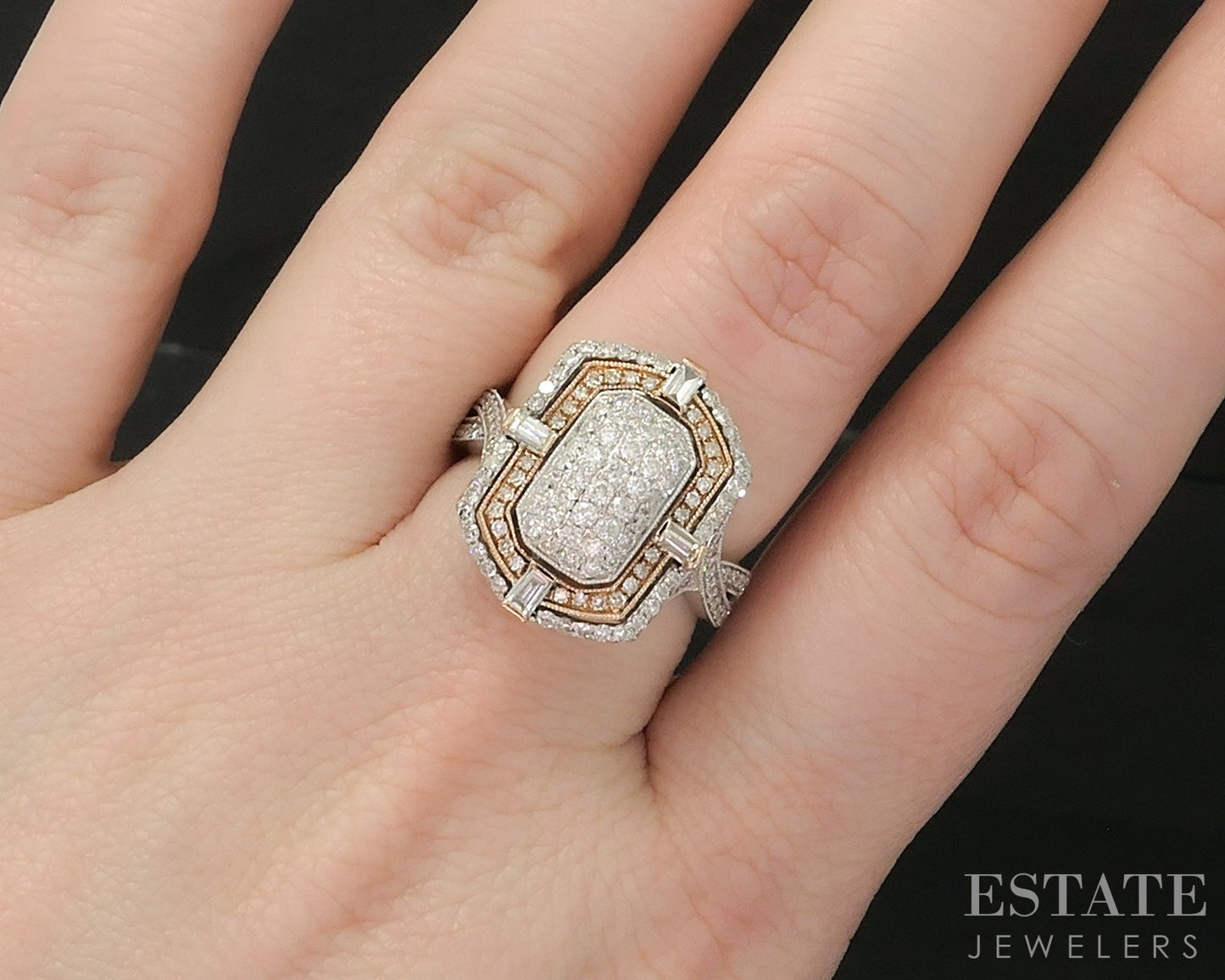 14k Rose & White Gold Natural .65ctw Diamond Cluster Engagement Ring 5.7g p20864