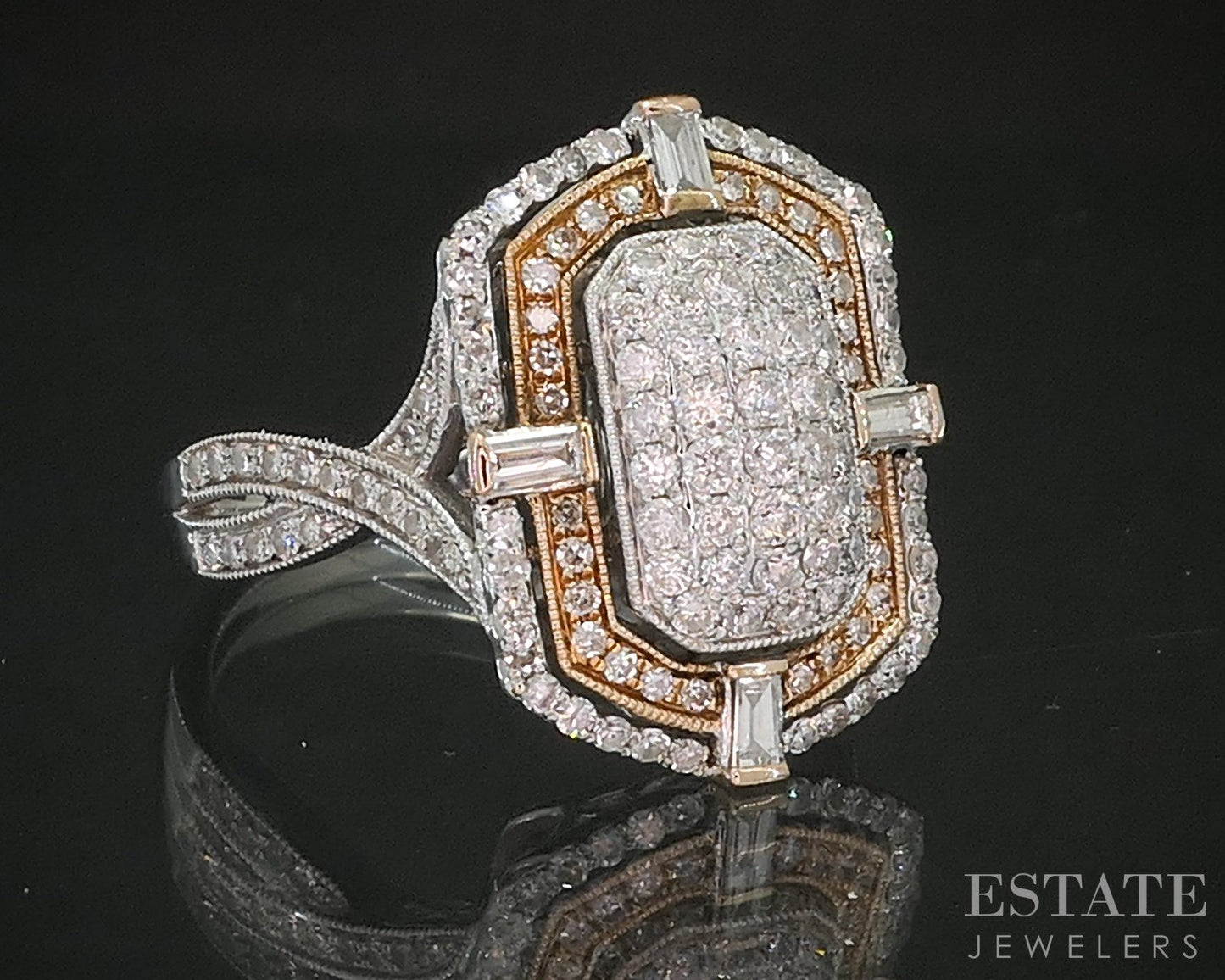 14k Rose & White Gold Natural .65ctw Diamond Cluster Engagement Ring 5.7g p20864