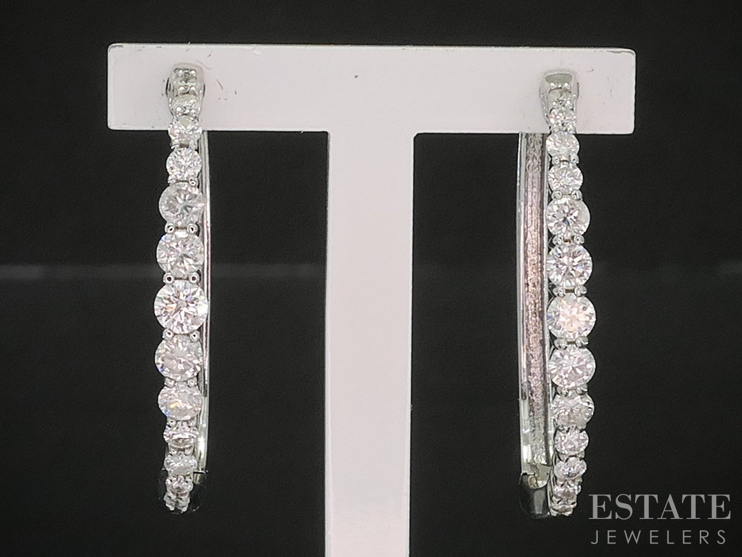 14k White Gold Round Natural .75ctw Diamond Hoop Ladies Earrings 4.1g p20857