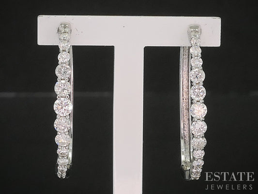 14k White Gold Round Natural .75ctw Diamond Hoop Ladies Earrings 4.1g p20857