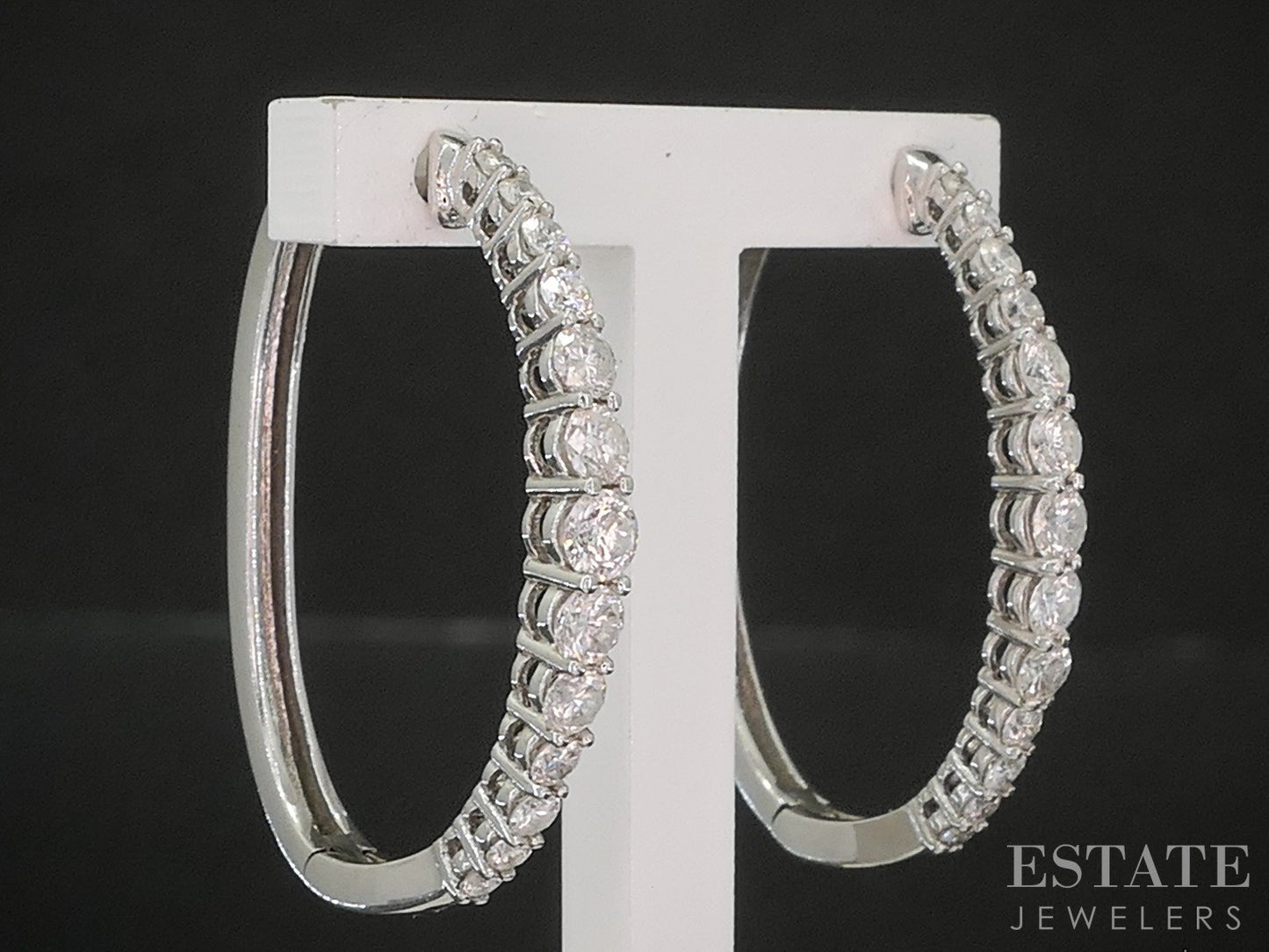 14k White Gold Round Natural .75ctw Diamond Hoop Ladies Earrings 4.1g p20857