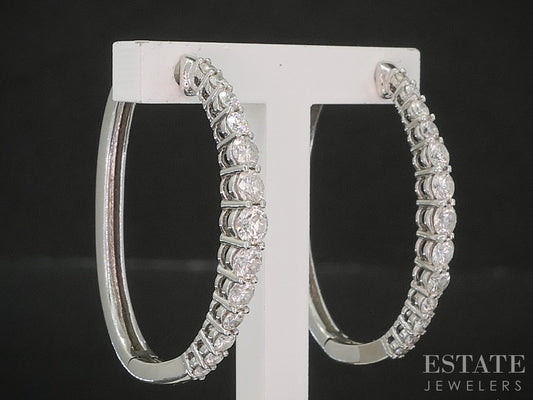 14k White Gold Round Natural .75ctw Diamond Hoop Ladies Earrings 4.1g p20857