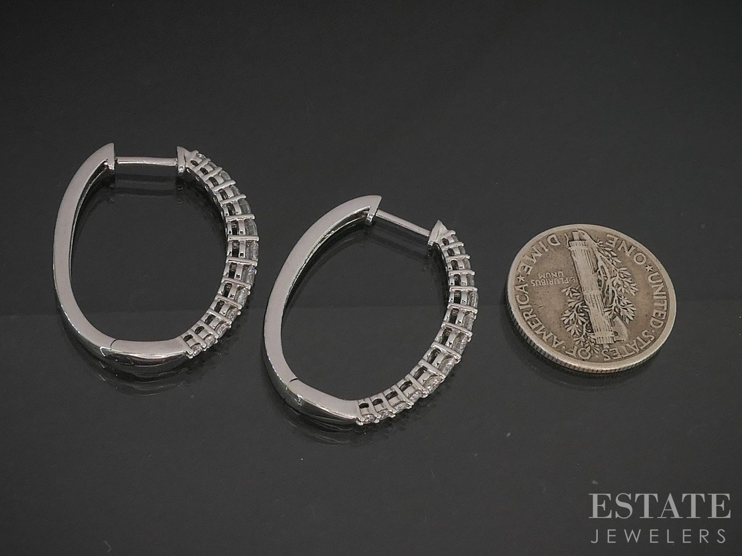 14k White Gold Round Natural .75ctw Diamond Hoop Ladies Earrings 4.1g p20857