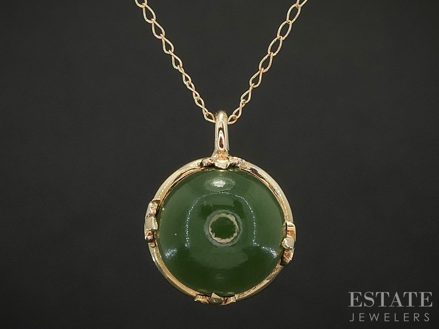 Vintage 14k Yellow Gold Natural Nephrite Jade Ladies Necklace 2.8g 18"L p20869