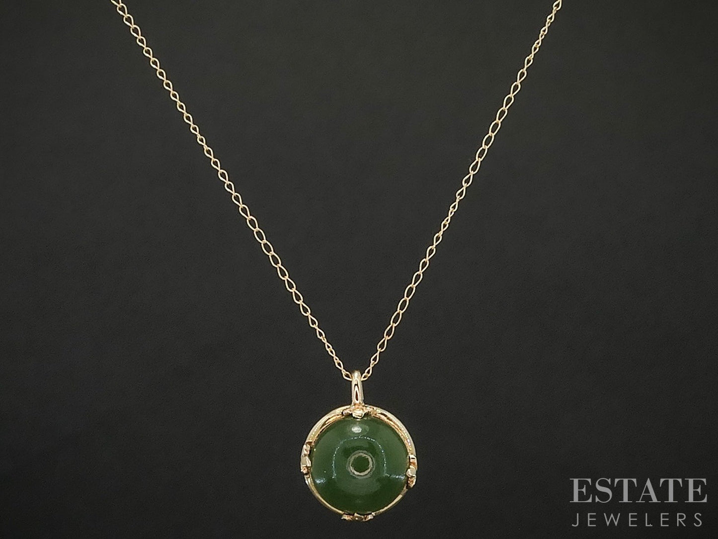 Vintage 14k Yellow Gold Natural Nephrite Jade Ladies Necklace 2.8g 18"L p20869