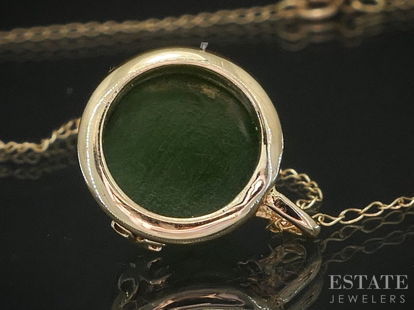 Vintage 14k Yellow Gold Natural Nephrite Jade Ladies Necklace 2.8g 18"L p20869