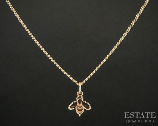 14k Yellow Gold James Avery Bee Charm Curb Chain Necklace 4.9g p17597
