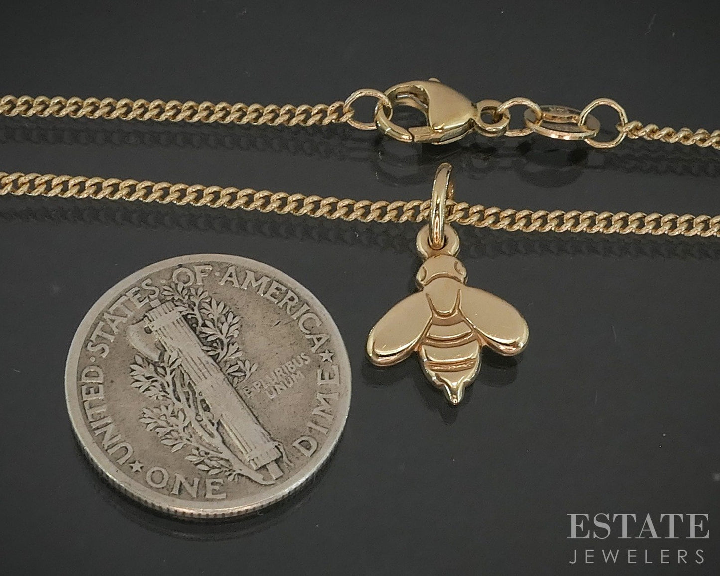 14k Yellow Gold James Avery Bee Charm Curb Chain Necklace 4.9g p17597