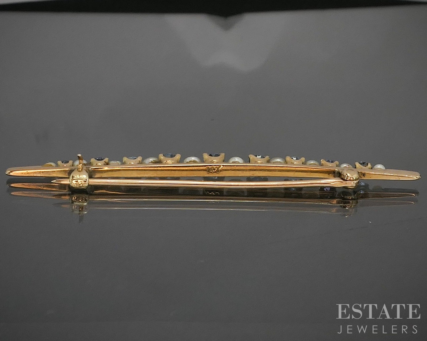 Vintage 14k Yellow Gold Natural Blue Sapphire & Seed Pearl Pin Brooch 3g p17082