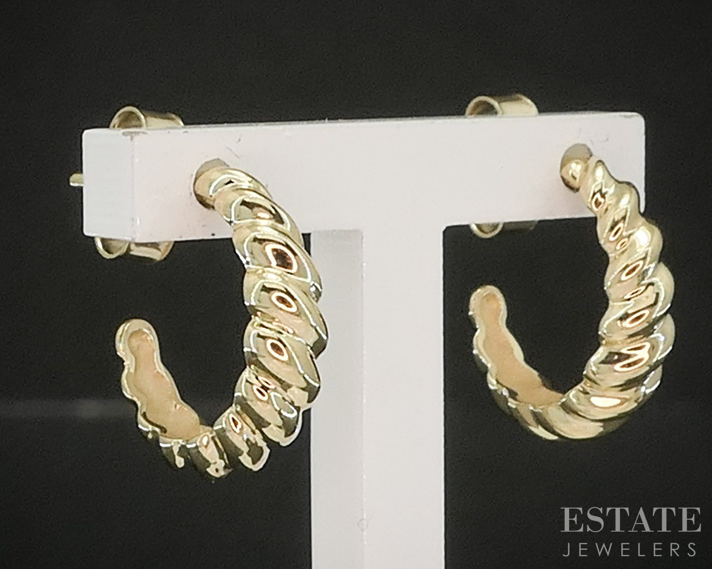 14k Yellow Gold James Avery Scalloped Half Hoop Earrings 2.9g p17596