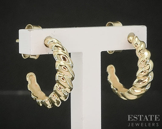 14k Yellow Gold James Avery Scalloped Half Hoop Earrings 2.9g p17596