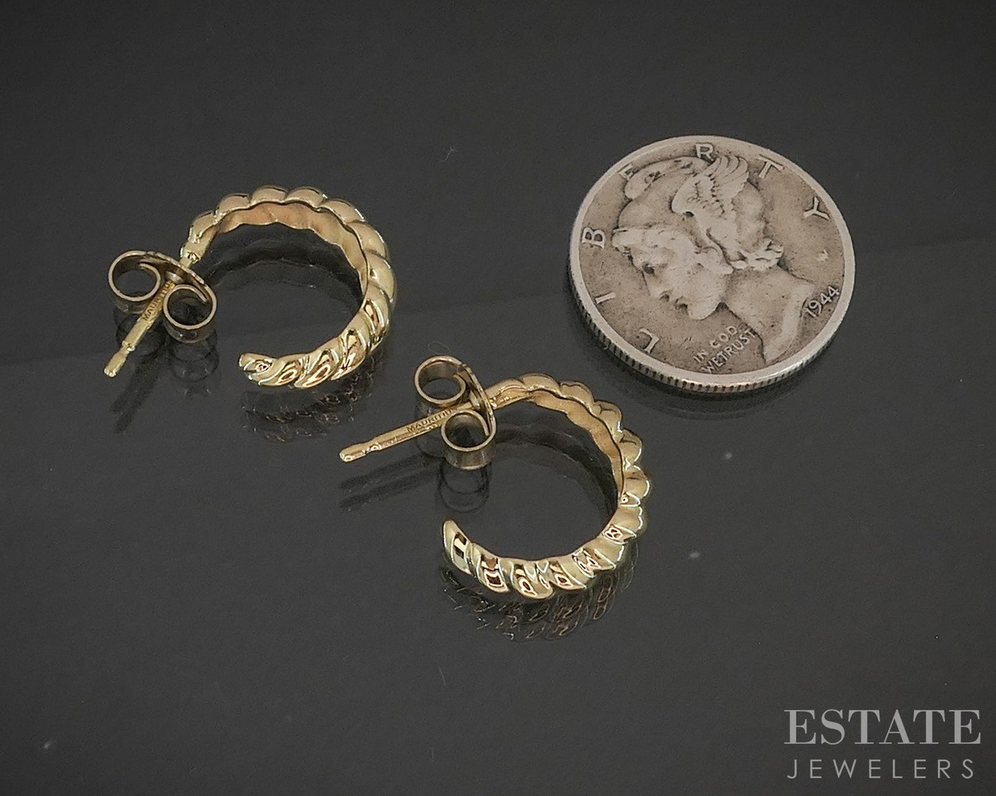 14k Yellow Gold James Avery Scalloped Half Hoop Earrings 2.9g p17596