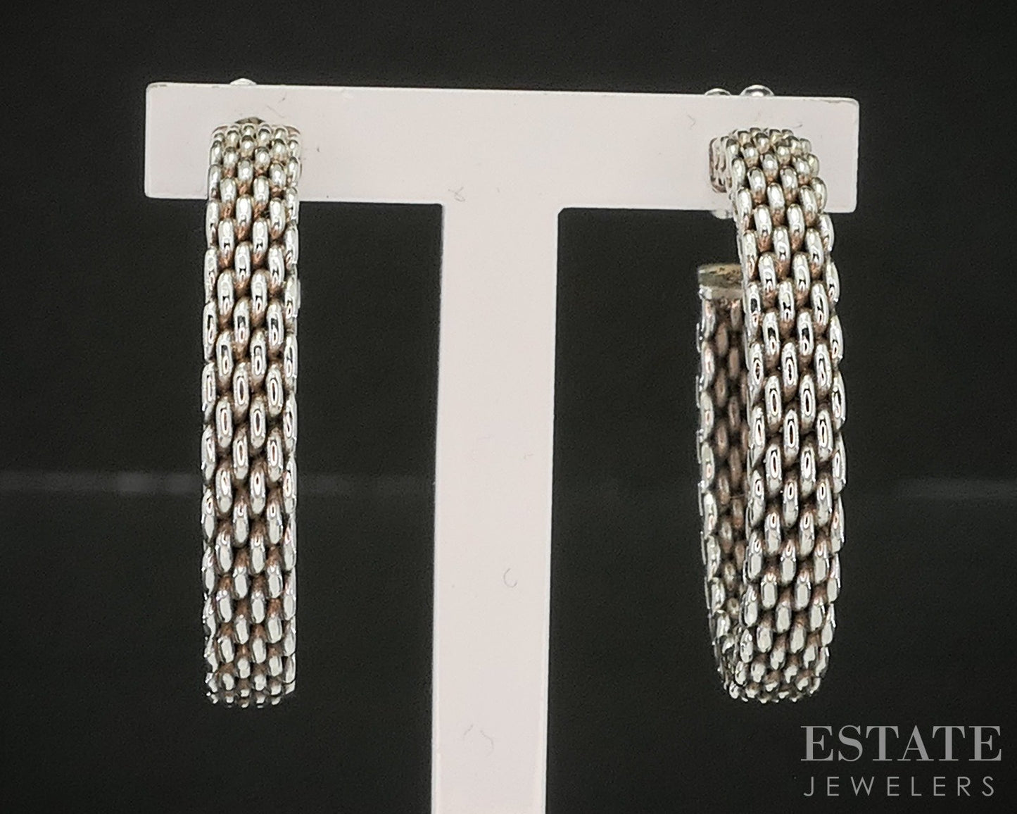 Sterling Silver Tiffany & Co. 3mm Mesh Hoop Ladies Earrings 24.5g p17979
