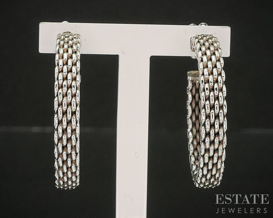 Sterling Silver Tiffany & Co. 3mm Mesh Hoop Ladies Earrings 24.5g p17979