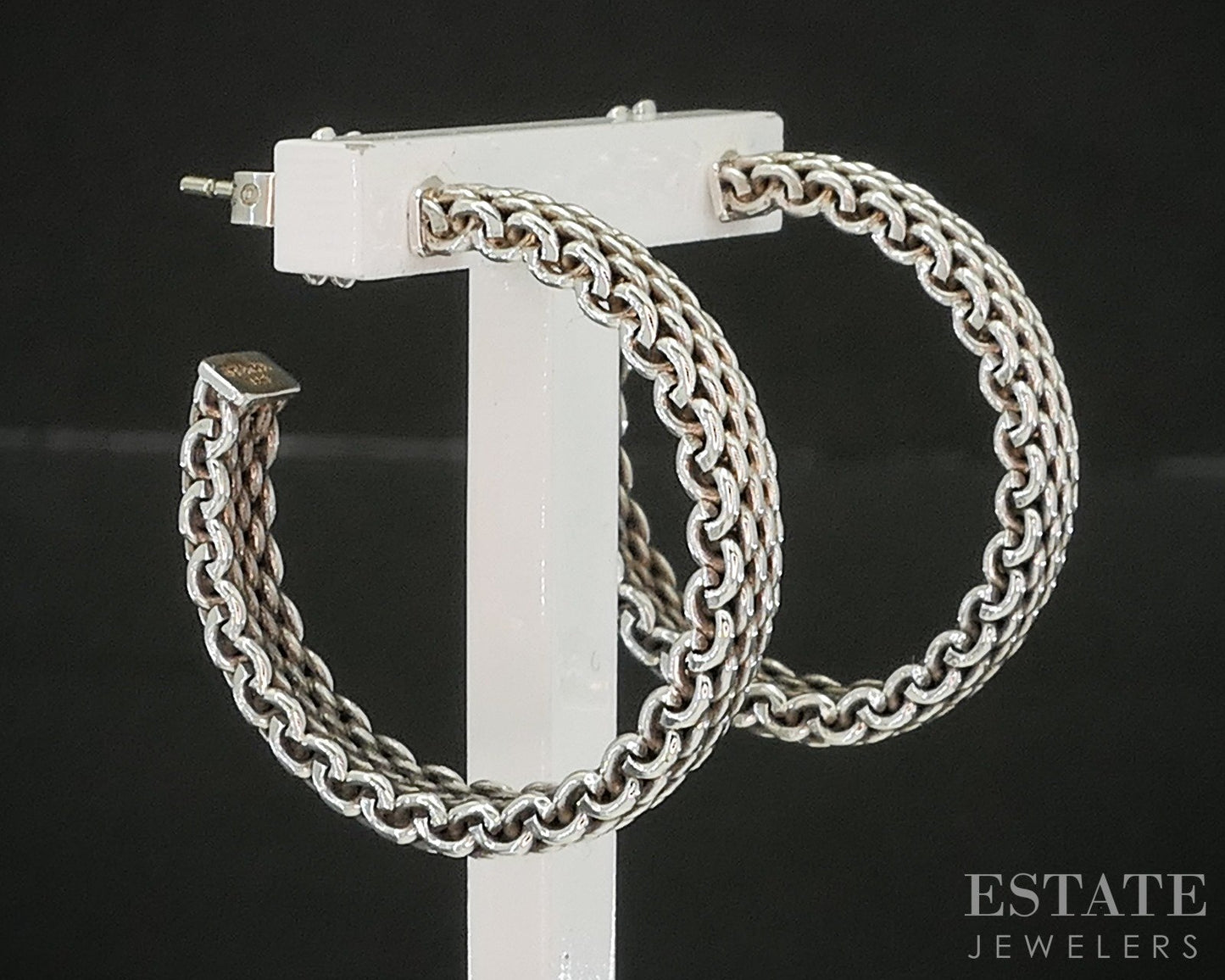Sterling Silver Tiffany & Co. 3mm Mesh Hoop Ladies Earrings 24.5g p17979