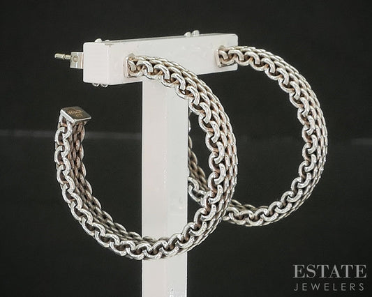 Sterling Silver Tiffany & Co. 3mm Mesh Hoop Ladies Earrings 24.5g p17979