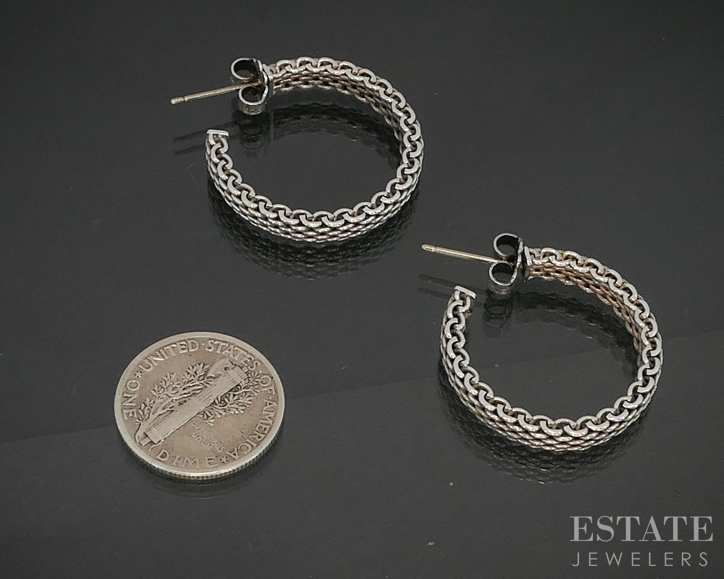 Sterling Silver Tiffany & Co. 3mm Mesh Hoop Ladies Earrings 24.5g p17979