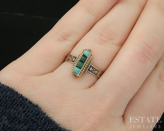 Antique Victorian 10k Yellow Gold Natural Turquoise Ladies Ring 2.4g p17830