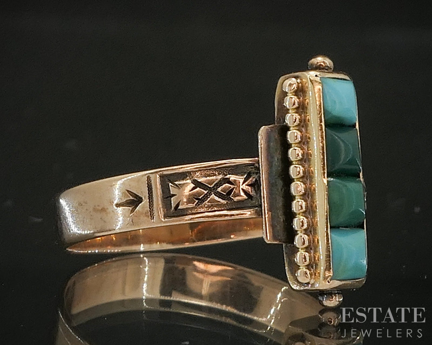 Antique Victorian 10k Yellow Gold Natural Turquoise Ladies Ring 2.4g p17830