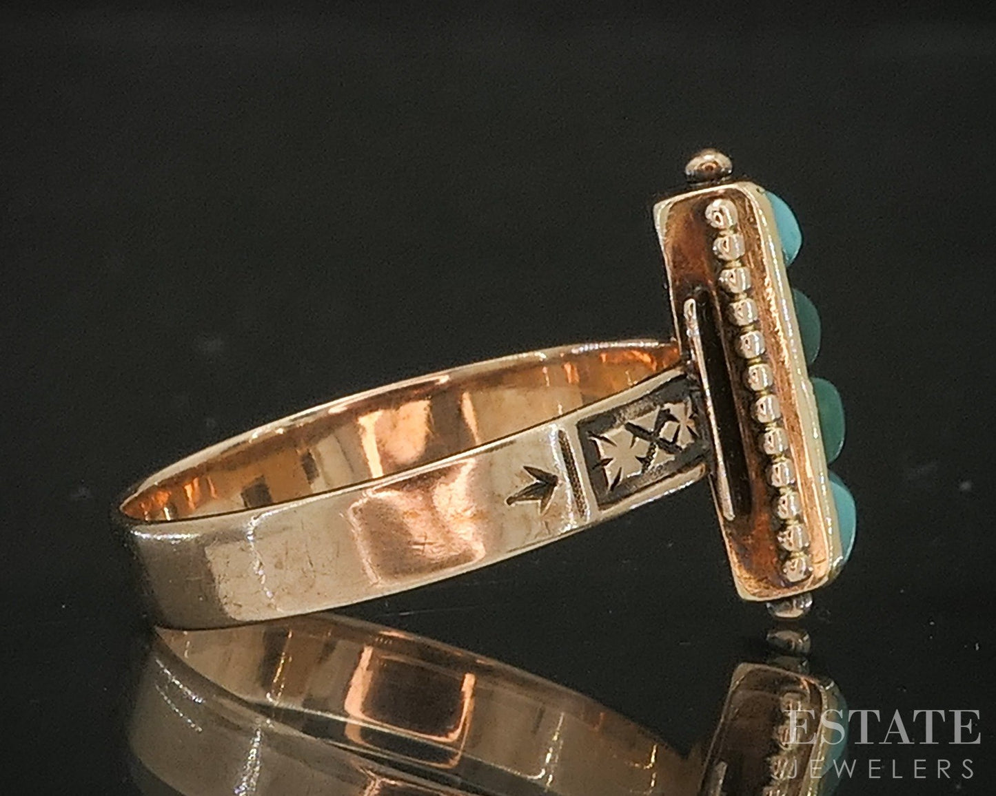 Antique Victorian 10k Yellow Gold Natural Turquoise Ladies Ring 2.4g p17830