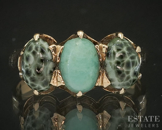 Antique Victorian 14k Yellow Gold Greenstone and Amazonite Ring 4.1g p18398