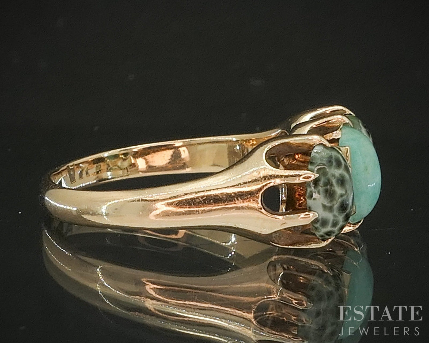 Antique Victorian 14k Yellow Gold Greenstone and Amazonite Ring 4.1g p18398