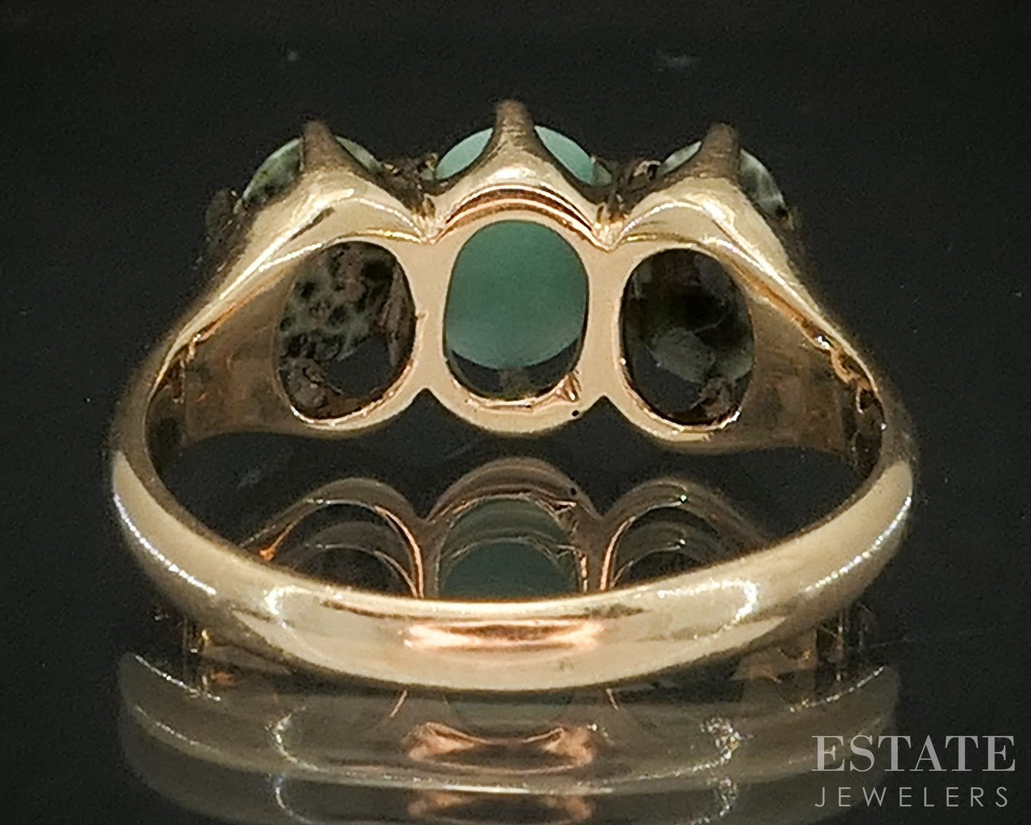Antique Victorian 14k Yellow Gold Greenstone and Amazonite Ring 4.1g p18398
