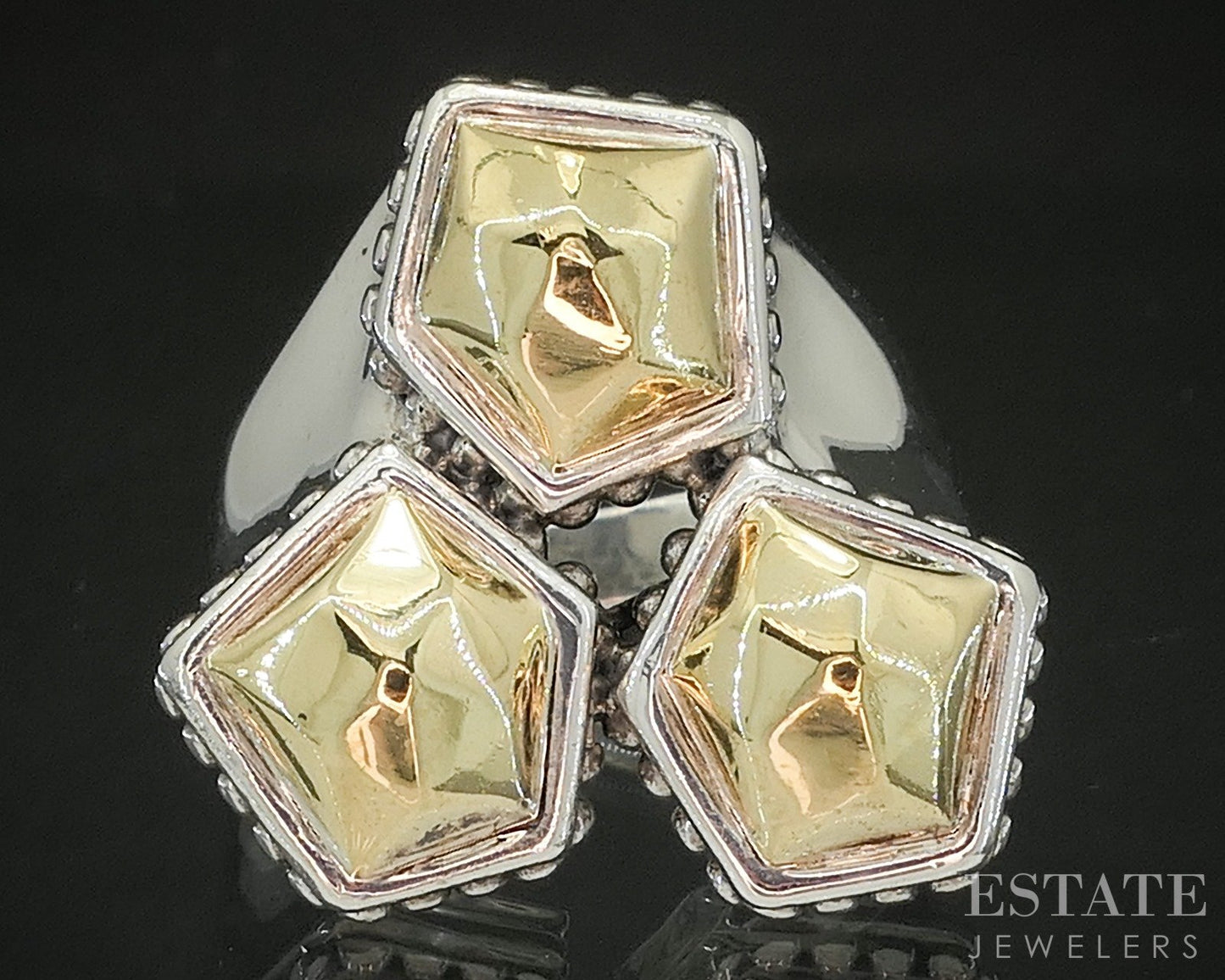 18k & Sterling Lagos Caviar Faceted Rocks Ladies Band Ring 17.8g p18147