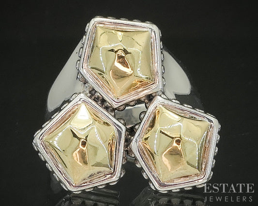 18k & Sterling Lagos Caviar Faceted Rocks Ladies Band Ring 17.8g p18147
