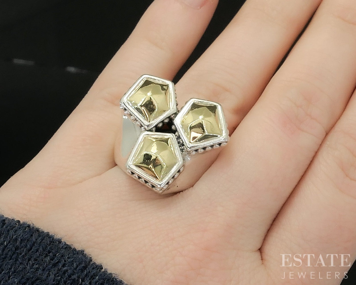 18k & Sterling Lagos Caviar Faceted Rocks Ladies Band Ring 17.8g p18147