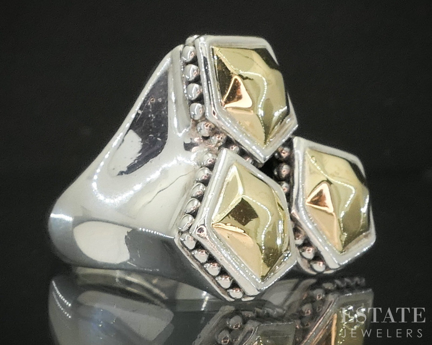18k & Sterling Lagos Caviar Faceted Rocks Ladies Band Ring 17.8g p18147