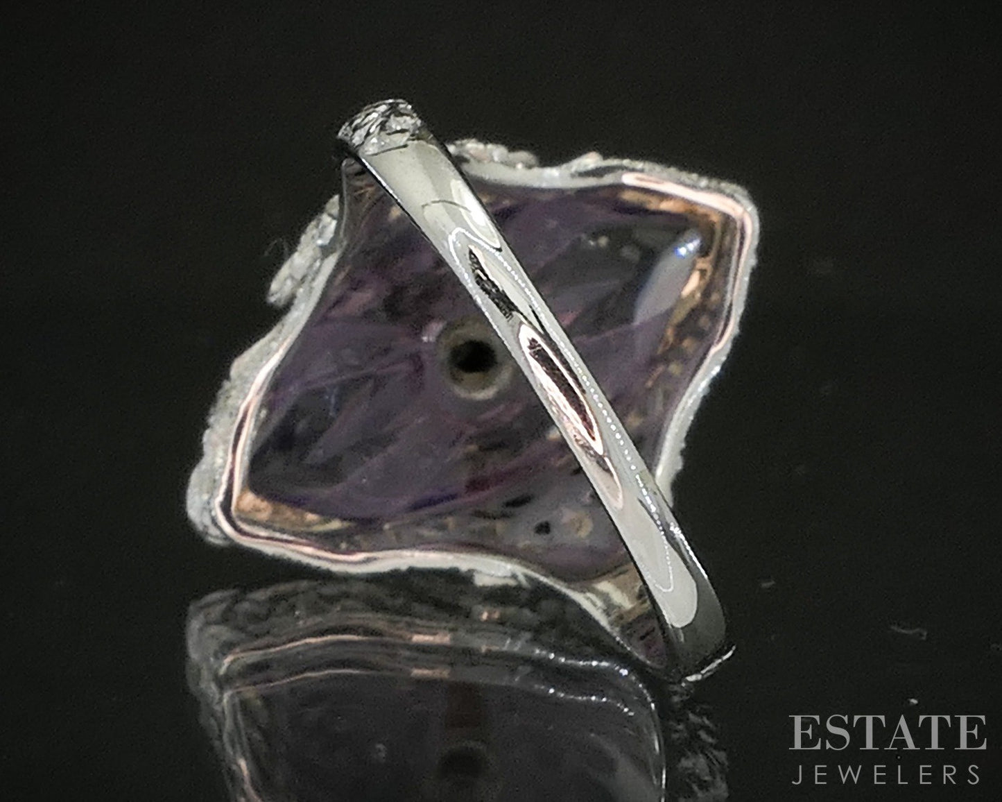 Antique 14k White Gold Natural Amethyst & Diamond Filigree Ring 4.6g p18561