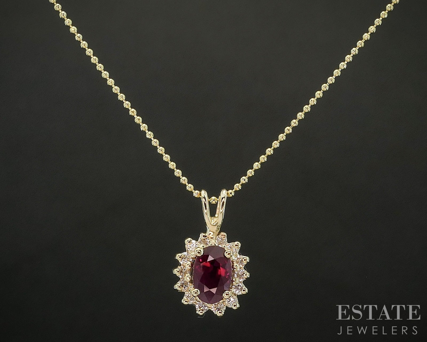 14k Yellow Gold Natural Ruby & Diamond Halo Necklace 2.2g 20"L p17301