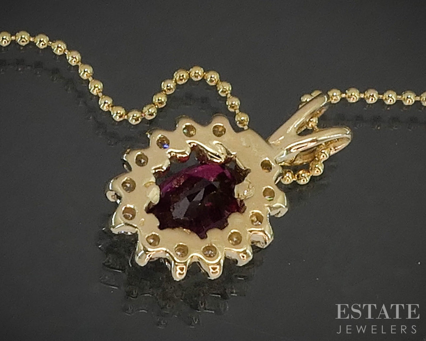 14k Yellow Gold Natural Ruby & Diamond Halo Necklace 2.2g 20"L p17301