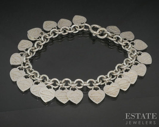Sterling Tiffany & Co. Multi Return Heart Charm Chain Bracelet 31g 7.25"L p92497