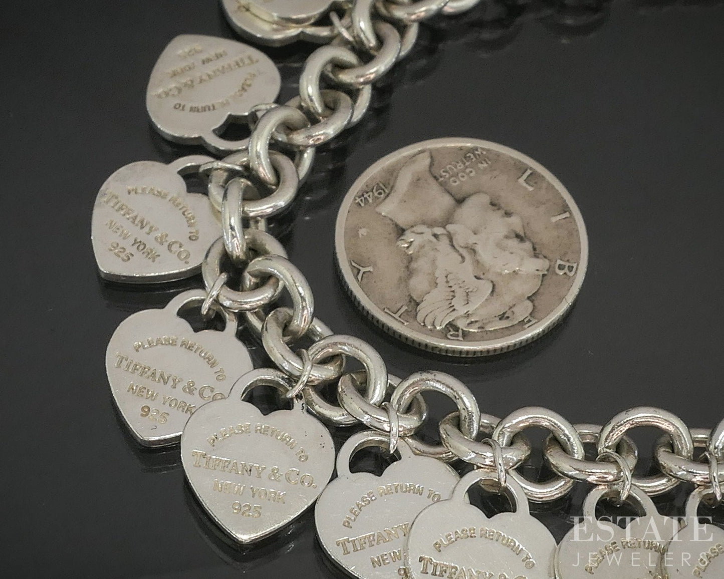 Sterling Tiffany & Co. Multi Return Heart Charm Chain Bracelet 31g 7.25"L p92497