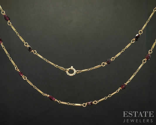 14k Yellow Gold Natural Garnet Station Link Ladies Necklace 5g 20"L p17079