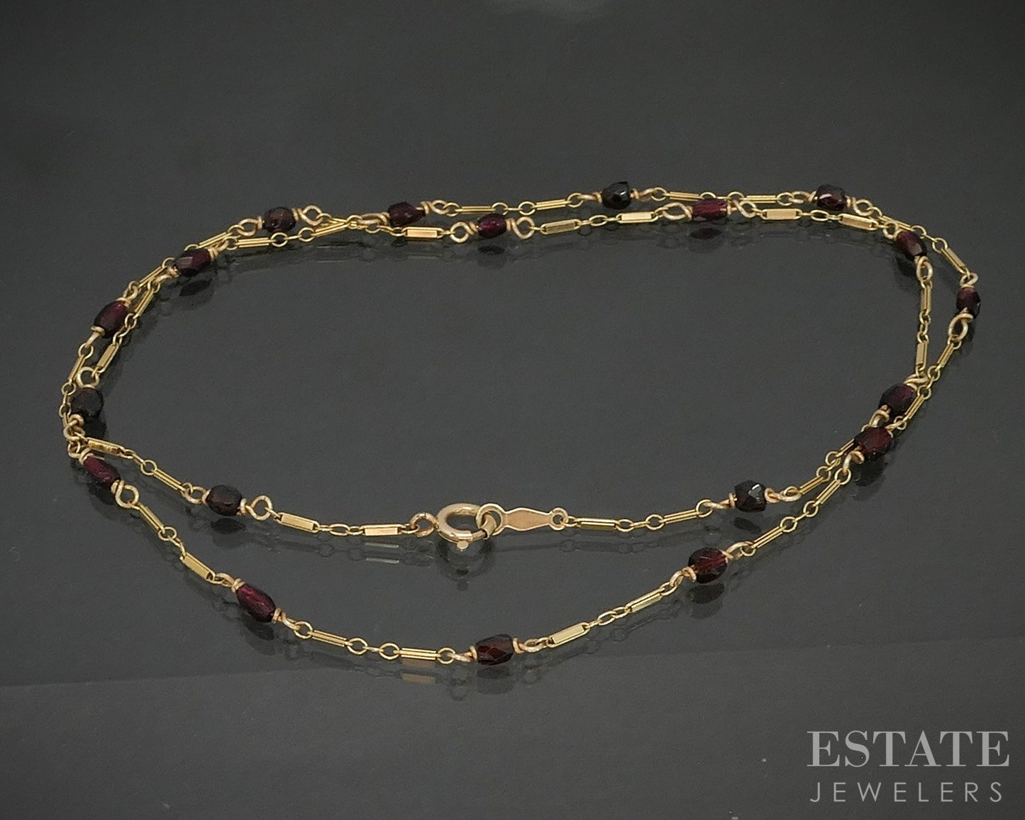 14k Yellow Gold Natural Garnet Station Link Ladies Necklace 5g 20"L p17079