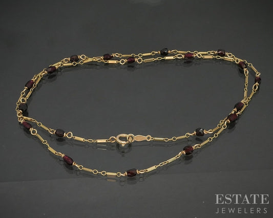 14k Yellow Gold Natural Garnet Station Link Ladies Necklace 5g 20"L p17079