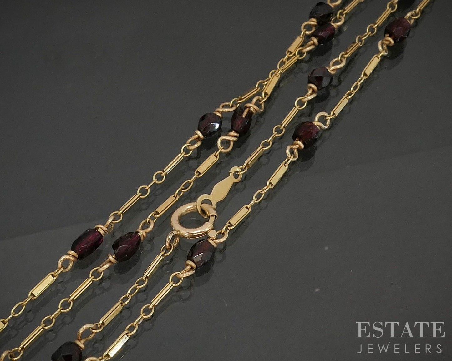 14k Yellow Gold Natural Garnet Station Link Ladies Necklace 5g 20"L p17079