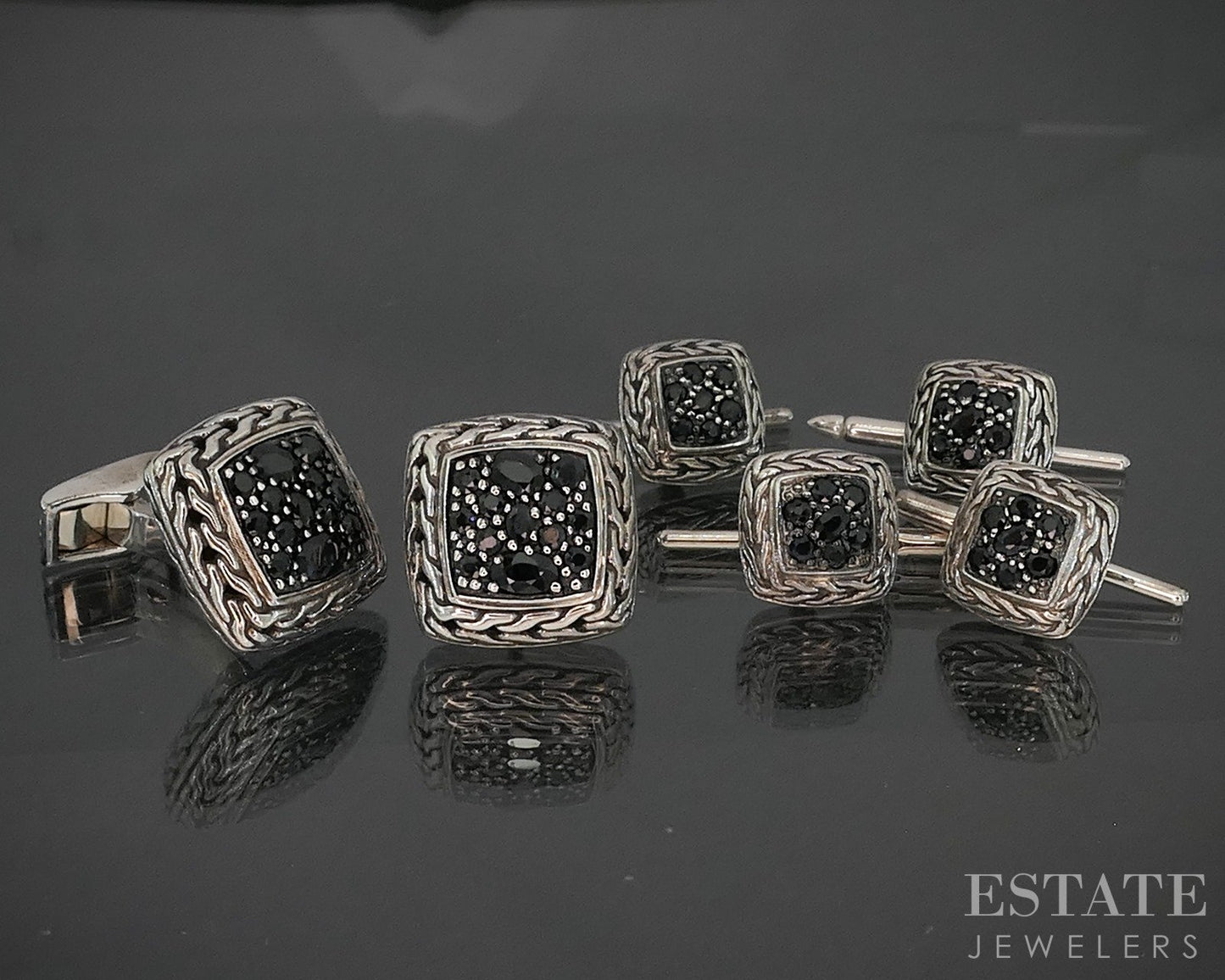 Sterling John Hardy Lava Black Sapphire Cufflinks & Shirt Stud Set 28.4g p17191