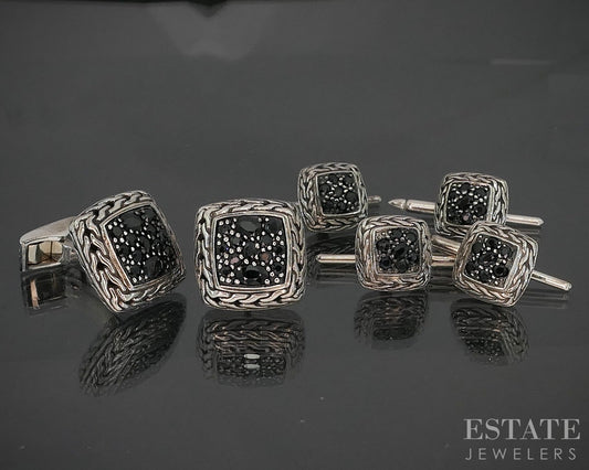Sterling John Hardy Lava Black Sapphire Cufflinks & Shirt Stud Set 28.4g p17191